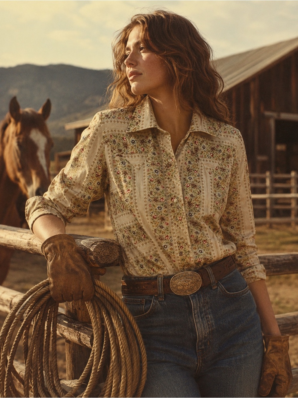 Vintage 70’s 80’s Fenton Floral Buttercream Western Rodeo Button Down Women’s 18